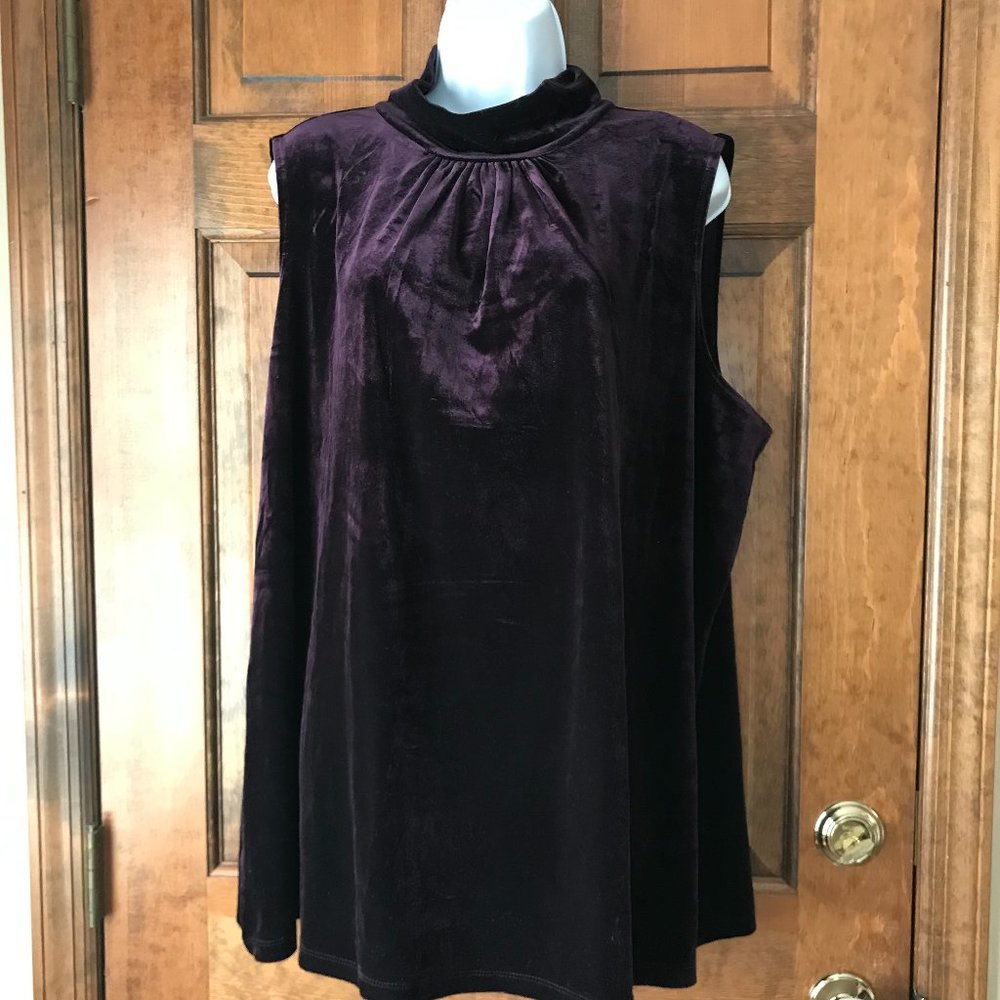 Susan Graver Burgundy Velvet Sleeveless Mock Turtle Tunic  Size 3X